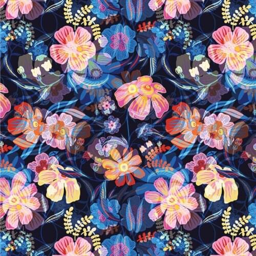 145cm*100cm polyester chiffon fabric dress flower sketch art pattern custom printed thin shirt sewing fabric