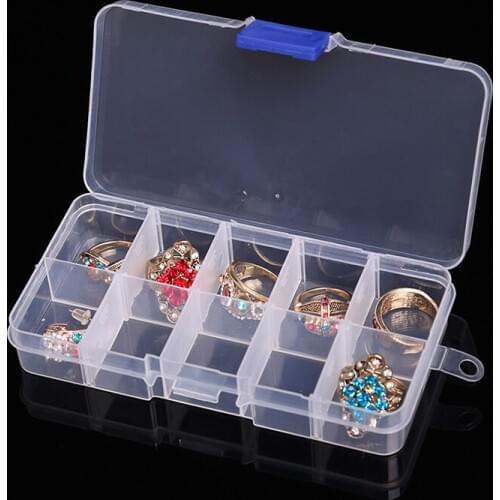 3X 10 Compartment Small Storage Box Organiser Plastic Transparent Jewel Beads Storage Containers for Jewelry Earrings Rings Pill