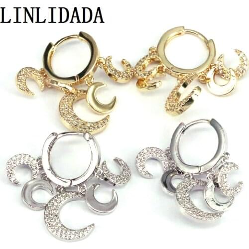 5Pairs New Design Hot Sale Fashion Jewelry cz moon Dangle Earring with Shiny clear cz multi crescent charm For Women Jewelry
