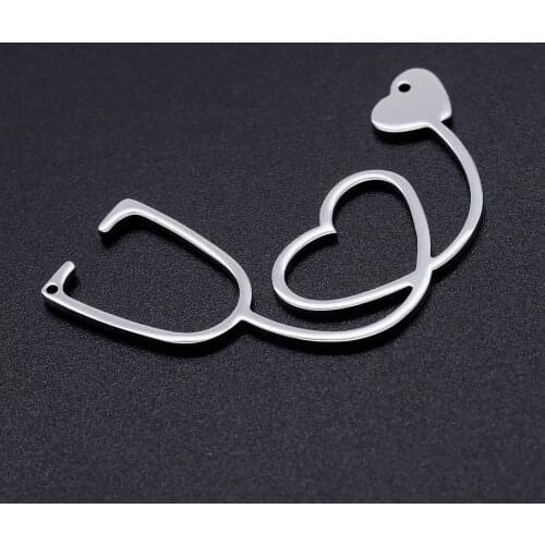 5pcs/lot 100% Stainless Steel Stethophone diy Connector Pendants Charms for Necklace Wholesale Finding Charm Suppliers