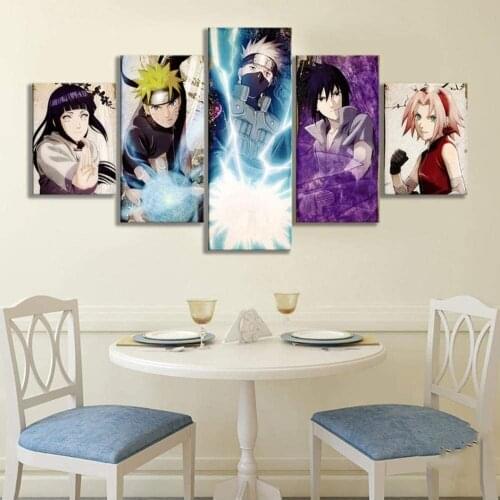 5 Piece Wall Art Canvas Anime Manga Figure Posters Konoha Village Ninja Pictures Modern Home Living Room Wall Decor Painting