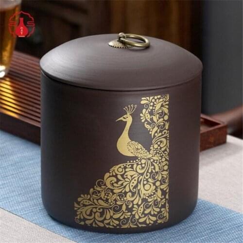Yixing Purple Clay Tea Storage Jar Hand Painted Seal Caddy Teaware Accessories Vintage Canister Coffee Beans Caddies Cans Decor