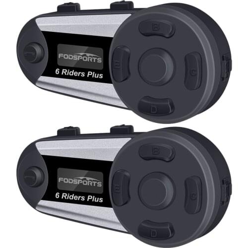 Fodsports 2pcs V6 Plus Intercom Motorcycle Helmet Intercom Bluetooth Helmet Headset 6 Riders 1200M Moto Intercomunicador FM LED