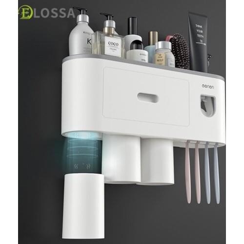 ELOSSA Magnetic Toothbrush Holder Automatic Toothpaste Squeezer Dispenser Storage Rack Bathroom Shelf Household Accessories Set