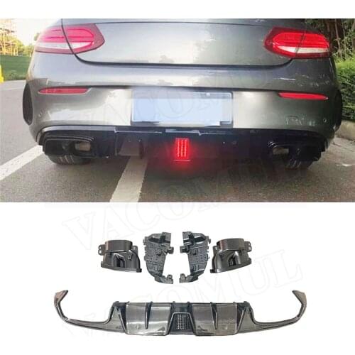Carbon Fiber Car Rear Bumper Diffuser Lip with Exhaust for Mercedes Benz C Class C205 C63 AMG Coupe 2 Door 2015-2019 FRP