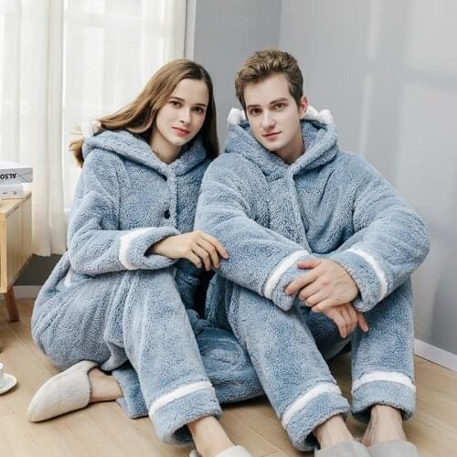 Lovers Winter Thick Warm Pajamas Women Flannel Dinosaur Sleepwear Shark Pajamas Sets Men Plus Size Coral Fleece Hooded Pijama