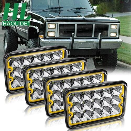 HAOLIDE 4x6" LED Headlights Sealed Halo DRL Fog Lights Hi/Low Beam Turn Singal Truck Car RGB H4 Dot