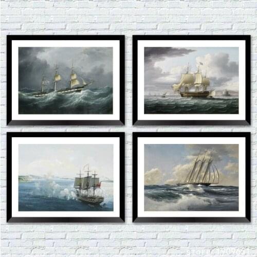 No frame classical sea ship landscape canvas printings oil painting printed on cotton living room wall art decoration picture