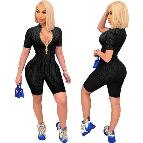 New Fashion Womens Sport Multicolor Zipper Jumpsuit Summer Cool Sexy V-Neck Short Sleeve Bodysuit Fitness Quick Dry Sportwear