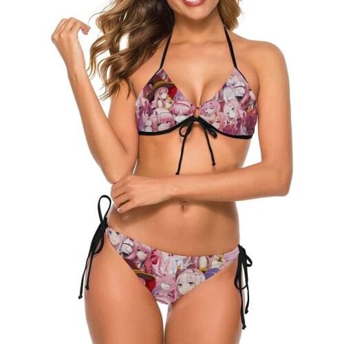 Zero Two Swimsuit Cosplay Darling In The Franxx Women Sexy Anime Bandage Halter Push Up String Bikinis Summer Swimwear Beachwear