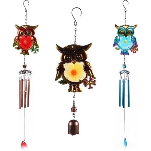 Metal Owl Wind Chimes Crafts Glass Painted Ornaments Wind Bell Window Garden Suncatcher Creative Home Hanging Pendant Campanula