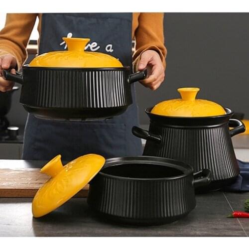 Multi-size Japanese Creative Vertical Pattern Yellow Cover Ceramic Casserole Restaurant Kitchen Household Open Fire Soup Pot