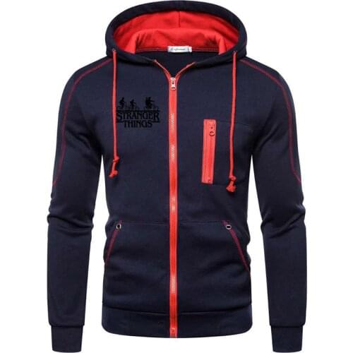Mens European And American Autumn And winter cycling monogram printed casual sweatshirt sport hooded long sleeves open bag zipp