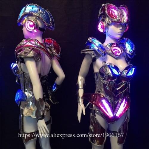 New Design Led Luminous Ballroom Sexy Women Costume With Led Headwear Event Party Performance Flashing Stage Dance Show Clothes