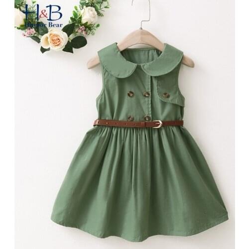 Humor Bear Girls Dress Summer NewSleeveless Doll Collar Button Priness Dress Casual Toddler Kids Clothes