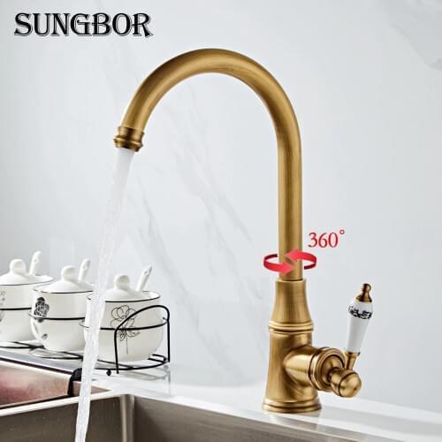 Kitchen Faucet Antique Brushed Porcelain Handle Faucet Hot Cold Mixer Basin Tap Luxury Faucet 360 Swivel CF-9098F