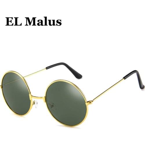 [EL Malus]Fashion Retro Round Metal Frame Men Women Sunglasses Vintage Gold Black Green Lens Mirror Male Female Sun Glasses