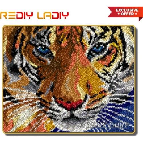 Latch Hook Rug Make Your Own Rug Crocheting Cushion Mat Tiger Face DIY Carpet Rug Acrylic Yarn Printed Canvas Hobby & Crafts
