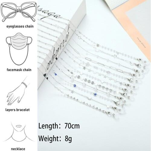 2021 Fashion Pearl Rose Flower Sunglasses Mask Holder Lanyard Hollow Star Moon Charm Non-slip Glasses Chain Neck Strap for Women