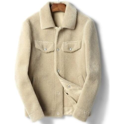 100% Wool Coat Real Sheep Shearling Fur Coat Autumn Winter Jacket Men Lamb Fur Short Coats Leather Jackets Chaqueta Hombre Y1845