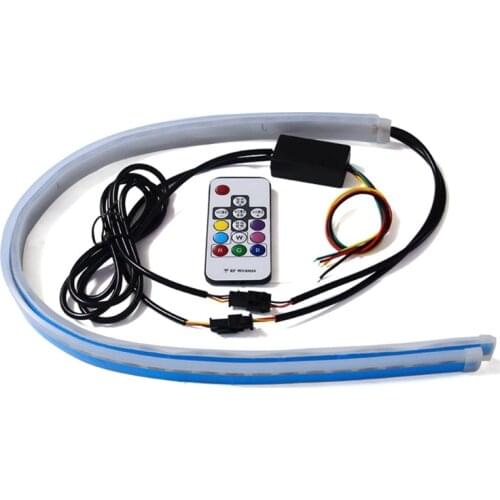 2Pcs Car Sequential Flowing RGB Daytime Running Light DRL Remote LED Light Strip Turn Signal Lights