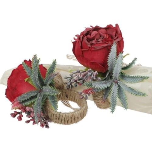2pcs Simulation Flower Napkin Ring Wedding Home Dinner Holiday Party Table Decoration Hand Made Decor Rose Napkin Holder