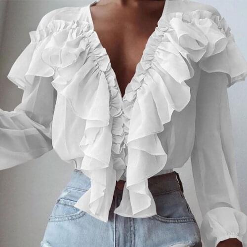 2020 Summer Women Fashion Blouse Celmia Long Sleeve Shirt Ruffles Sexy Deep V-Neck Elegant Casual Office Clothes