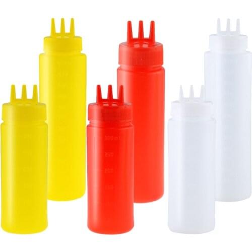 3 Hole Squeeze Bottle Plastic Oil Vinegar Bottles Condiment Dispenser Sauce Bottle Ketchup Salad Cruet Can