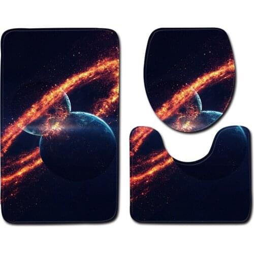 3pcs/set Vintage Cartoon Print Anti-slip Bathroom Floor Mat Home Decor Shower Non-Slip Rug Bath Door Mats Diy Moon Pattern