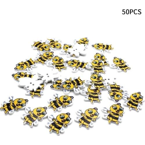 50pcs Children Wooden Buttons Animal For Clothing Sewing Accessories Cute Scrapbooking 2 Holes DIY Decoration Craft Cartoon Bee