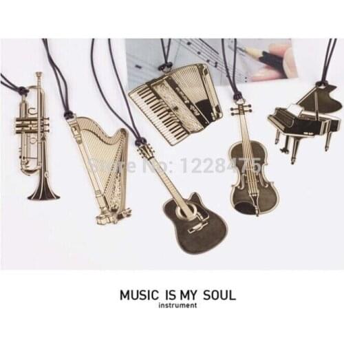 1pcs/lot New novelty musical instrument designs Metal Bookmark bookmarks for wedding gift office and school supply
