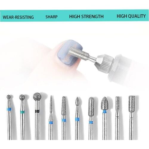 10Pcs/Set Diamond Nail Drill Burr Milling Manicure Cutter Nail Pedicure Bits Electric Machine Accessory Nail Files Art Tools