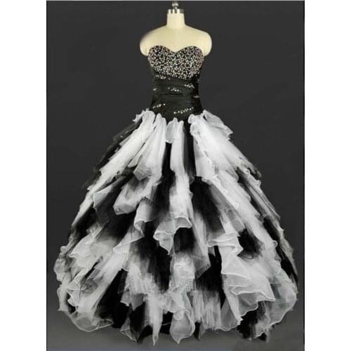 ANGELSBRIDEP White&Black Quinceanera Dresses Vestidos De 15 Anos Sexy Sweetheart Beading Corset Organza Plus Size Debutante Gown