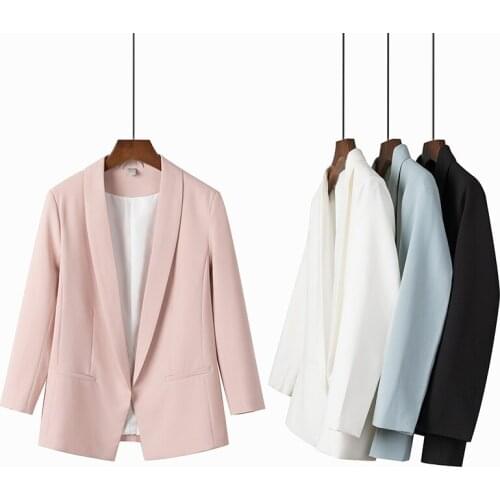 Womens Spring Blazer Jackets New Solid Buttonless Blazer Outwear Elegant Ladies Office Chic Suit Coat Plus Size Casual Tops