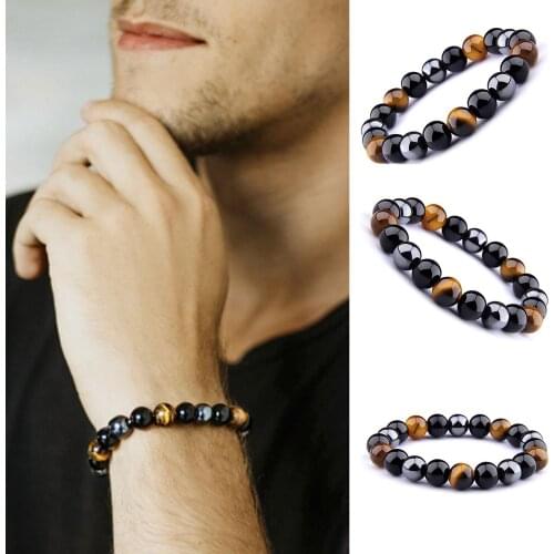Triple Peotection Bracelet 10mm Natural Stone Bracelet Elastic Gemstones Healing Energy Stretch Bracelet for Men Women JAN88