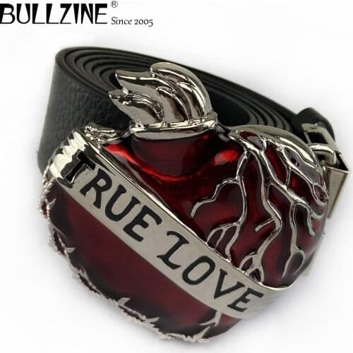 Bullzine zinc alloy red heart Belt buckle jeans gift belt buckle silver finish free PU belt FP-01739 drop shipping