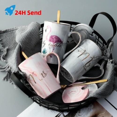 Marble Pattern Cup Phnom Penh Mug Gift Box Set Coffee Mug Couple Flamingo Ceramic Souvenir Wedding Bridal Lover Gifts Drinkware