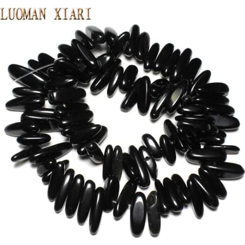 Wholesale 12-18 mm Irregular Stick Shape Black Glass Beads For Jewelry Making DIY Necklace Bracelet Material Strand 15
