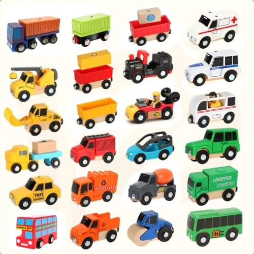 Wooden multi-function magnetic car track scene car compatible with BIRO wooden track childrens educational toys w5