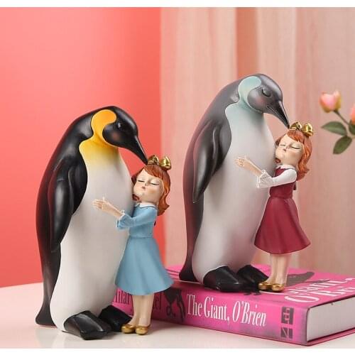 Girl with Flamingo Penguin White Dove Resin Crafts Nordic Creative Decoration Home Living Room Desktop Adornment Birthday Gift