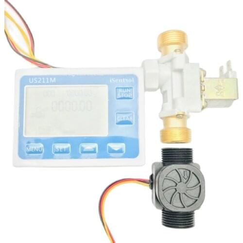 US211M-USN-HS43TX Dosage Machine Quantitative Controller Water Flow Meter Sensor Reader 1-30L/min 24V with Sensor and Solenoid
