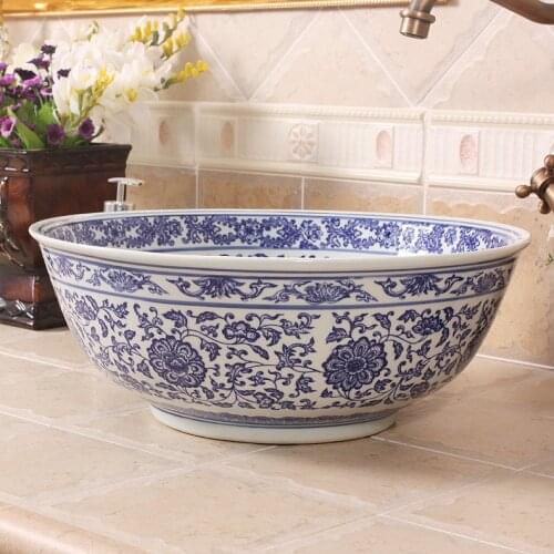 Art modern light blue and white round ware ceramic sink kitchen basin apron kitchen sink basin wash basin