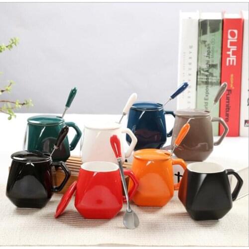 Defm NoI 350ml Ceramic Coffee Mug with Lid and Spoon, Ceramic Milk Mug Cup Office Gifts, Tea Milk Cups and Mugs Creative Gifts