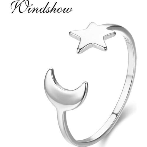 Simple Cute Pure 925 Sterling Silver Moon and Star Rings For Women Girls Jewelry Finger Toe Anillos Bague Argent Aneis Anillo
