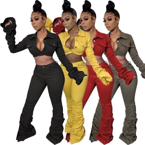 2 Piece Sets Womens Outfits Sexy Long Sleeve Crop Top Two Piece Top and Pant Set Fall Clothes Autumn Winter Pants Set Streewear