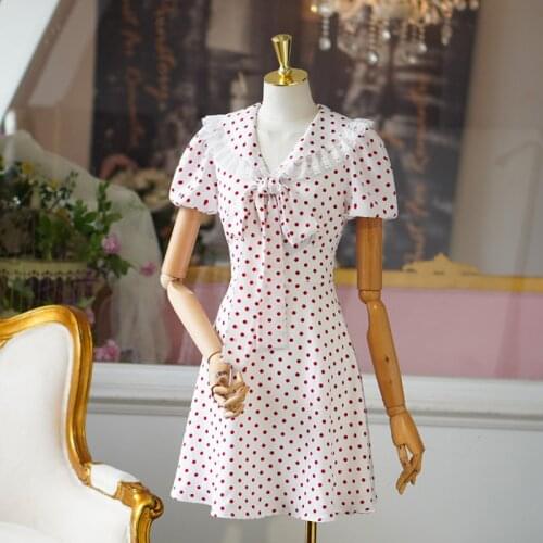 Lace Chiffon Dots Bow Big Sailor Peter Pan Collar Short Mini Dress Vestido Cardcaptor Sakura Puella Magi Madoka Magica