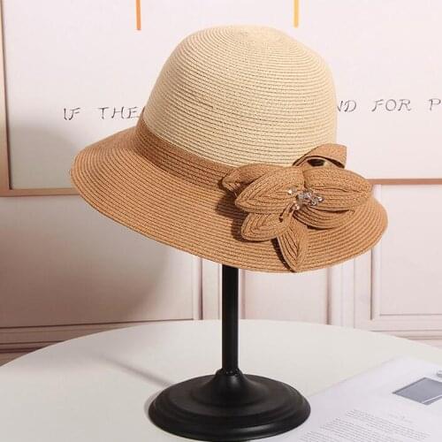 LongBaiLi Summer Floral Women Straw Bucket Hat Female Wide Brim Sun Beach Caps Free Shipping SADS008