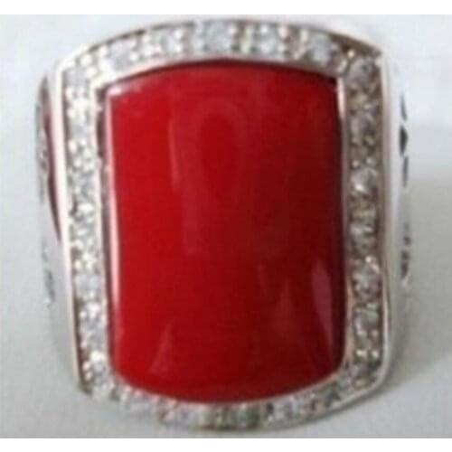 Fashion jewelry Exquisite red coral silver mens ring size US size 8 9 10 11# man mens ringe Genuine Natural st