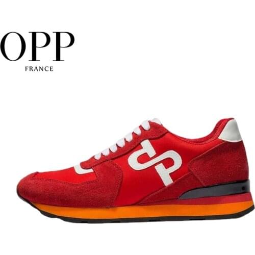 OPP Mens Shoes Cow Leather Flats With Running Shoes Red Genuine Leather Lace-up Sports Shoes Mens Casual Footwear Sneakers