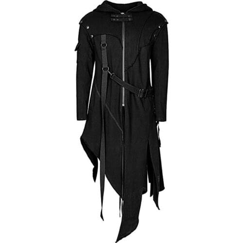 Men Gothic Trench Coat Vintage Steampunk Hooded Cloak Mens Irregular Design Long Cardigan Street Punk Jackets Plus Size 5XL